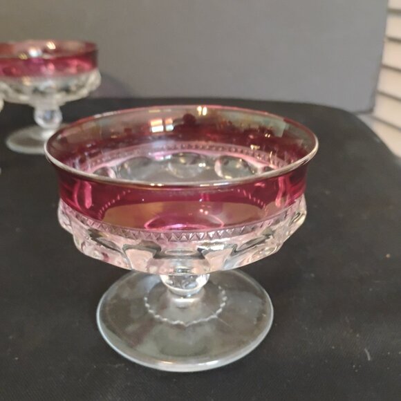 Tiffin Franciscan Kings Crown Cranberry Flash Dessert/Sherbet/Champagne Set of 4 - Picture 5 of 5